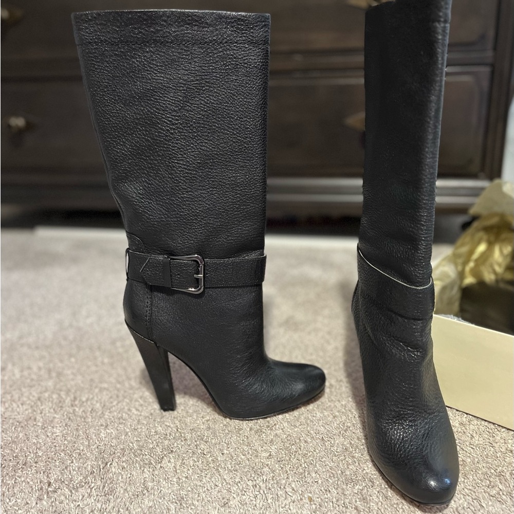 Black Leather Joan and David Heeled Boots